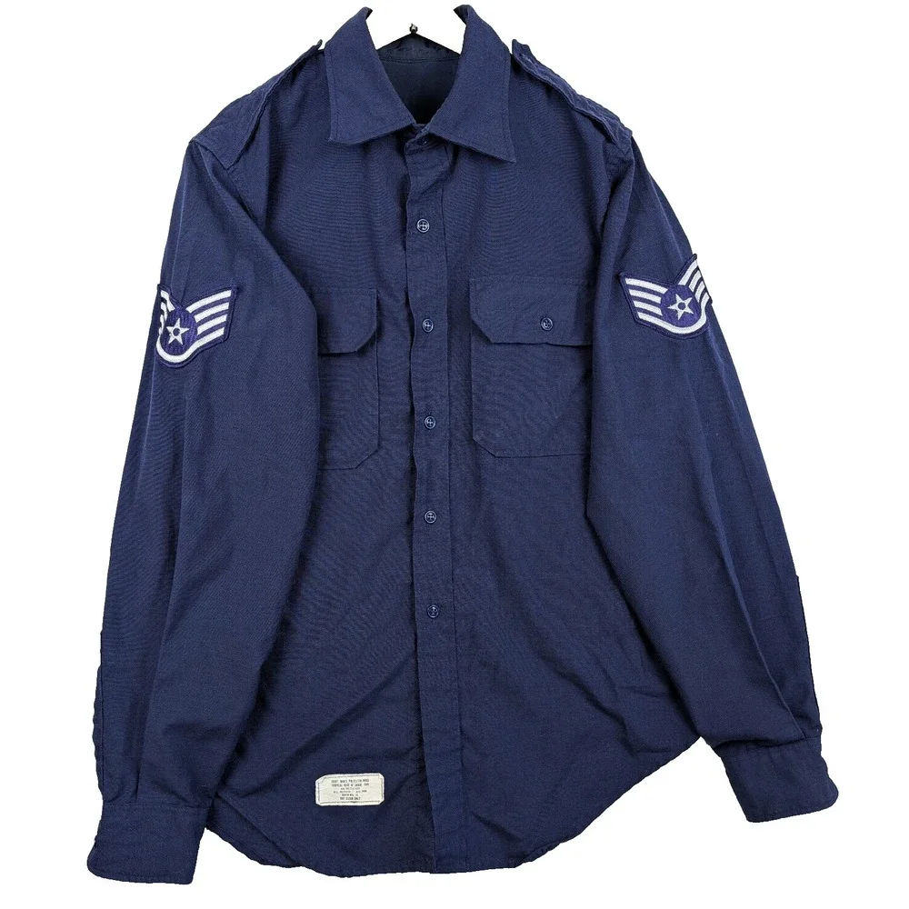VTG 1972 US Air Force Enlisted Blue Shirt Tech Sergeant E-6 Patches Vietnam Era